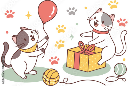 Cute cats and funny kitten, Happy international cat day characters design collection with flat color in different poses.