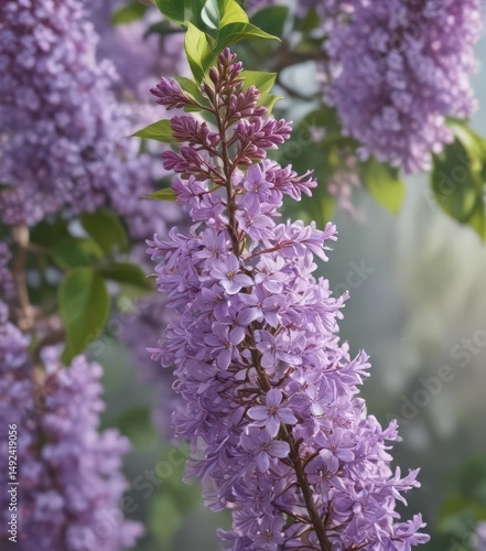 Delicate purple lilac blossoms, soft spring background, illustration, spring background