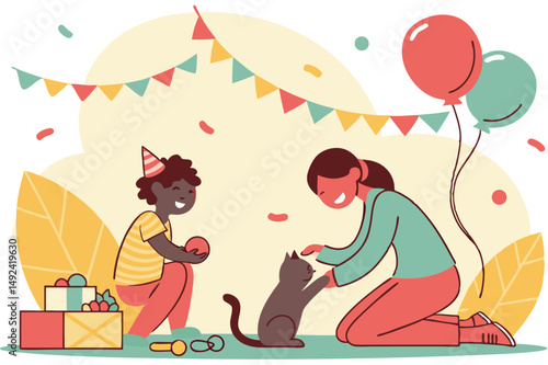Cute cats and funny kitten, Happy international cat day characters design collection with flat color in different poses.