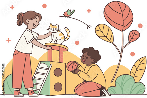 Cute cats and funny kitten, Happy international cat day characters design collection with flat color in different poses.