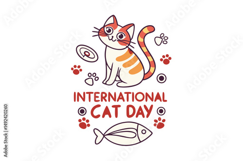 Cute cats and funny kitten, Happy international cat day characters design collection with flat color in different poses.