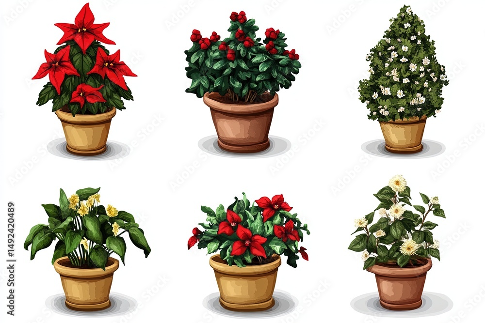 Diverse potted plant illustrations isolated element Diverse potted plant illustrations isolated element