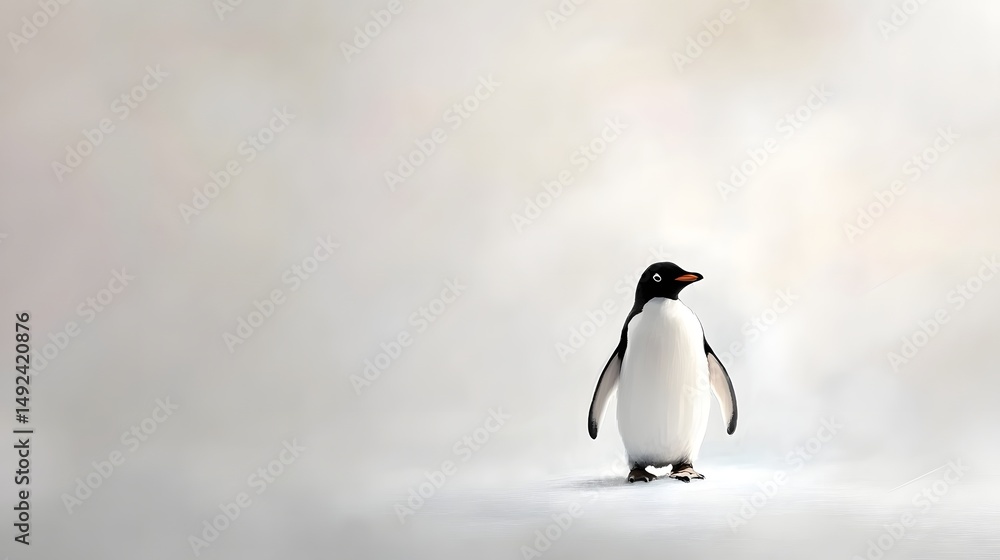 Obraz premium Gentle Penguin Standing Alone on a Softly Colored Background