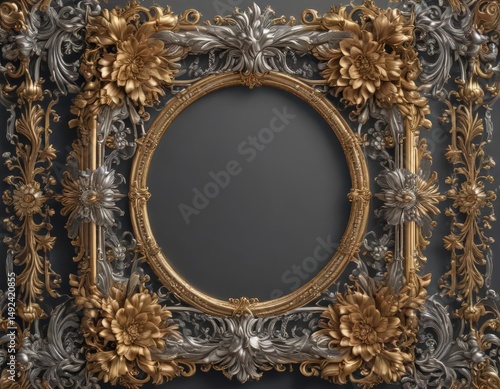 Intricate gold & silver floral frames, vintage style, image, luxury, leaf