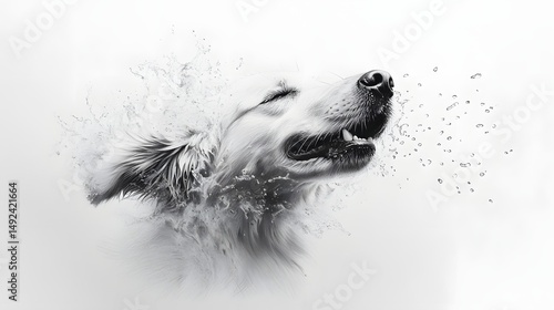Dog Head Silhouette with Water Splash Effect in Minimalist Style