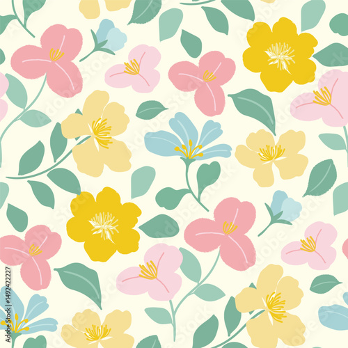 Wallpaper Mural Abstract artistic florals seamless pattern background vector. Colorful botanical wallpaper with flower, foliage. Design for prints, cover, fabric, packaging, wall art, home decor.  Torontodigital.ca
