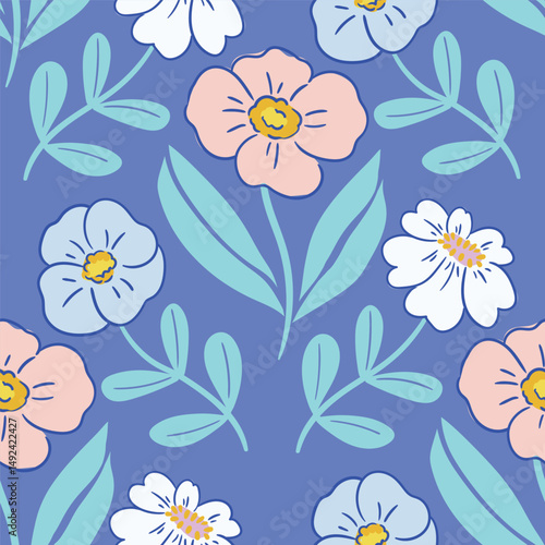 Abstract artistic florals seamless pattern background vector. Colorful botanical wallpaper with flower, foliage. Design for prints, cover, fabric, packaging, wall art, home decor. 