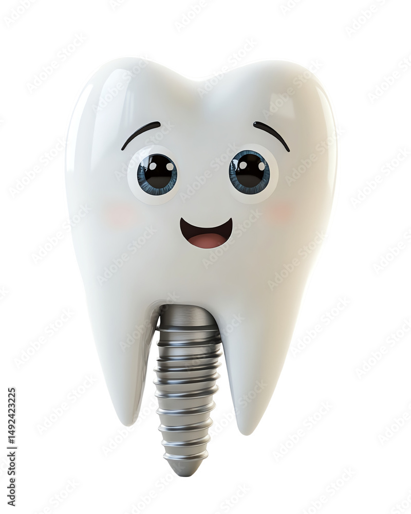 Isolated transparent Cheerful cartoon tooth with a dental implant, promoting oral health and hygiene. PNG die-cut element for advertising Isolated transparent Cheerful cartoon tooth with a dental implant, promoting oral health and hygiene. PNG die-cut element for advertising