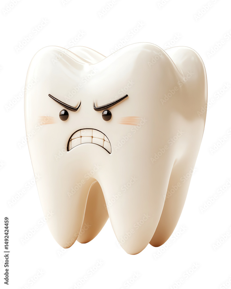 Isolated transparent A cartoonish angry tooth character expressing frustration and discomfort. PNG die-cut element for advertising Isolated transparent A cartoonish angry tooth character expressing frustration and discomfort. PNG die-cut element for advertising