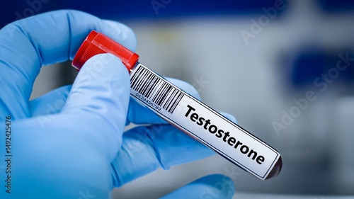 Fotografía Blood sample tube for testosterone test analysis.