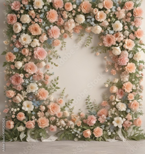 Pastel vintage floral artificial flower wall backdrop with lace  ,  wall,  craft,  lace