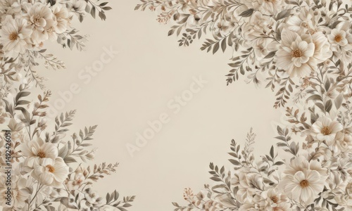Elegant cream background with delicate floral pattern, botanical details , art, motif
