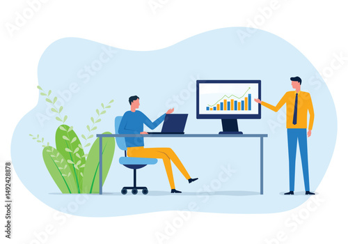 Business Financial advisor working and Business investment planning on monitor report graph. data analytics	 team concept