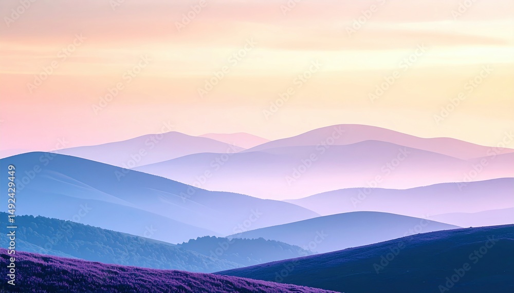 Obraz premium Breathtaking sunrise over rolling hills nature landscape tranquil environment panoramic view