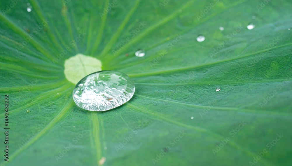 Fototapeta premium Water droplet reflecting nature's beauty on green leaf close-up natural environment serene viewpoint