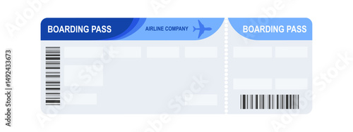 Air Plane Ticket template. Blank airline flight boarding pass ticket with barcode. Empty airline Boarding pass. Airplane ticket design template. Concept of air travel document