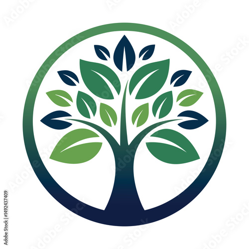 Tree Logo Design – Eco Nature Symbol with Leaves in Circle