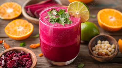 Wallpaper Mural A glass of fresh beet juice with slices of lime Torontodigital.ca