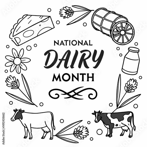 NATIONAL DAIRY MONTH vector illustration