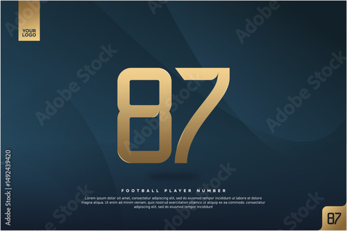 Modern Gold Number 87 on Dark Blue Background for Football Jersey Design