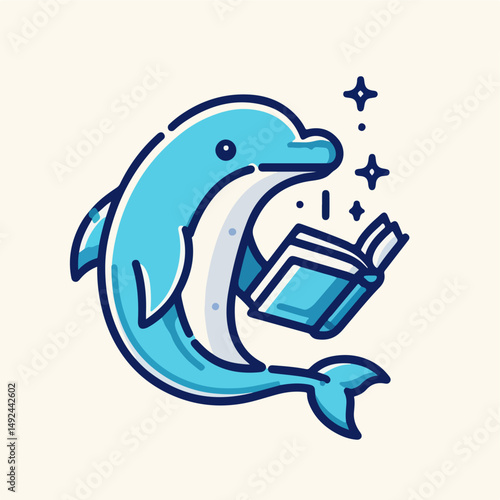 Dolphin Reading: A charming dolphin, illuminated by a soft glow, engrossed in a book. It’s a playful reminder of learning and imagination. 
