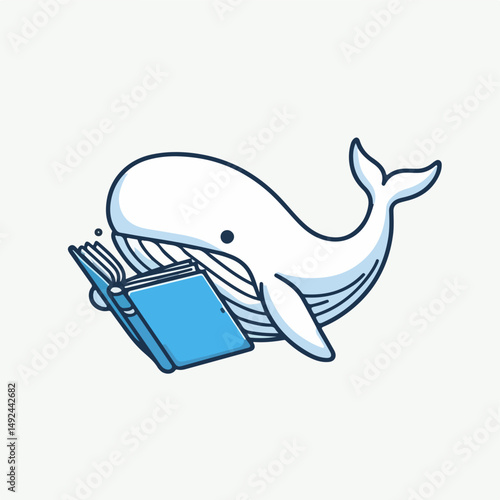 Whale with a book: A charming illustration features a friendly whale absorbed in a book, bringing a touch of whimsy and intellectual curiosity.