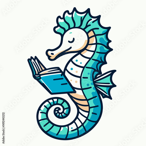 Seahorse's Literary Dive: An illustrated seahorse finds peace and learning in the pages of a book, combining oceanic wonder with the joy of reading. 