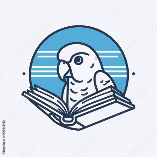 Parrot Reading Book: An charming parrot engrossed in reading a book, showcasing intellect and the joys of literature. Ideal for literary themes and conveying education.