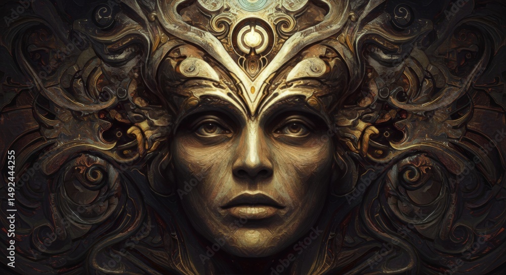 Intricate Ornate Digital Art of a Woman s Face Cyberpunk Aesthetic Metallic and Gold Texture Intricate Ornate Digital Art of a Woman s Face Cyberpunk Aesthetic Metallic and Gold Texture