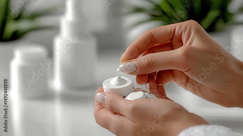 Shingles Disease, Pain management focus person applying a topical cream,