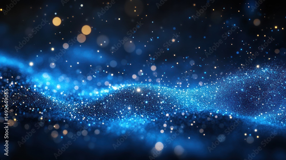 Fototapeta premium Blue particle wave abstract background, digital art, for website design