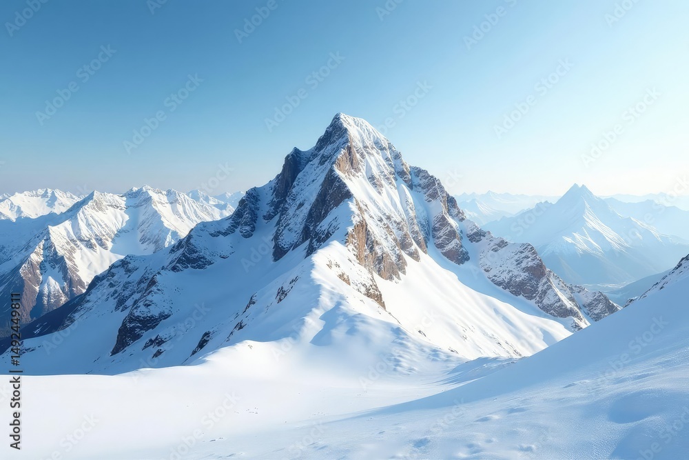 Fototapeta premium Snow-covered mountain peak, pristine white landscape, mountain range, ice, backdrop