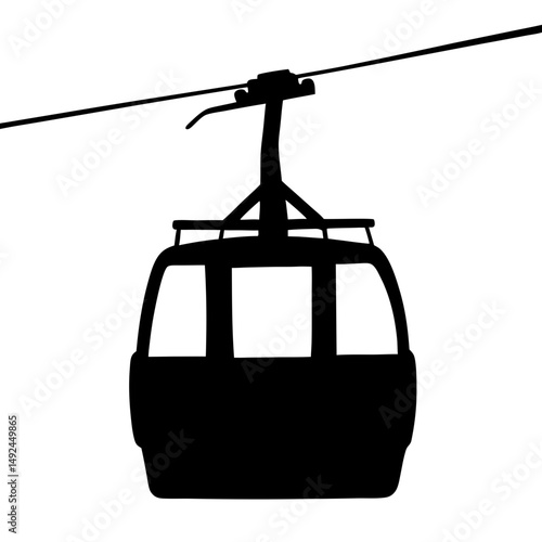 Simple Black Gondola Cable Car  Silhouette Image for Scenic Transport or Tourist Travel Design


