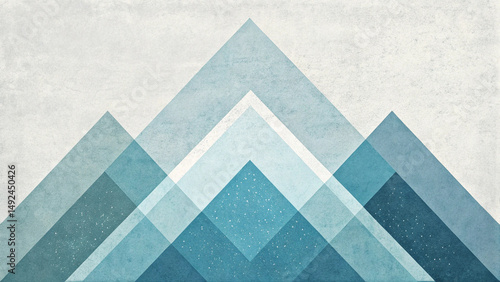 Minimalist geometric mountains with abstract blue peaks and textured snowy design for winter or Nordic style backgrounds.