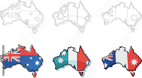 Australia map with flag design isolated on a white background