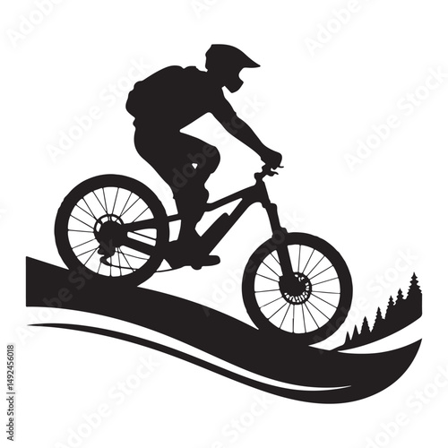 Mountain Biking Adventure Silhouette Vector Illustration for Outdoor Enthusiasts