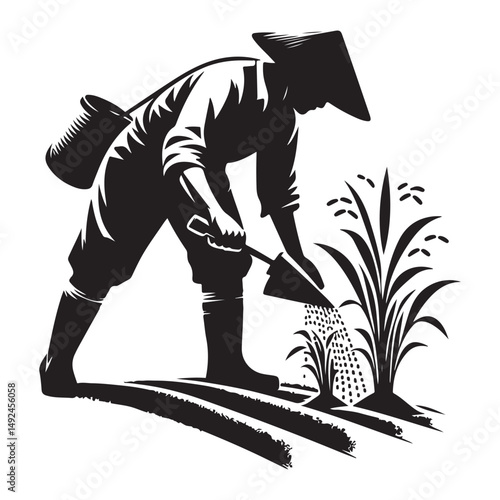 Rice Cultivation Silhouette Vector Illustration for Agricultural Projects