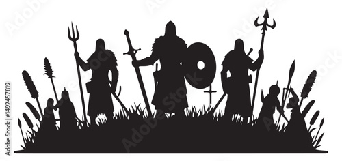 Silhouette Illustration Ancient Warriors Ready for Battle Designs