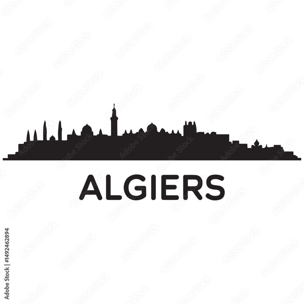 Fototapeta premium Algiers skyline horizontal banner. Black Algiers, Algeria. Vector template for your design. Vector black silhouette. with white background