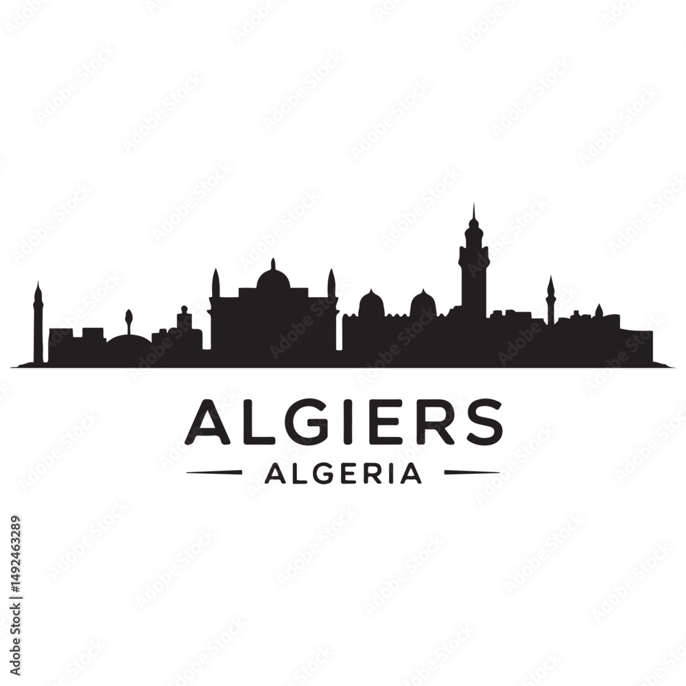Obraz premium Algiers skyline horizontal banner. Black Algiers, Algeria. Vector template for your design. Vector black silhouette. with white background