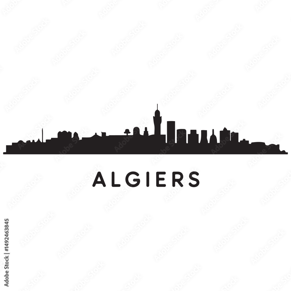 Obraz premium Algiers skyline horizontal banner. Black Algiers, Algeria. Vector template for your design. Vector black silhouette. with white background