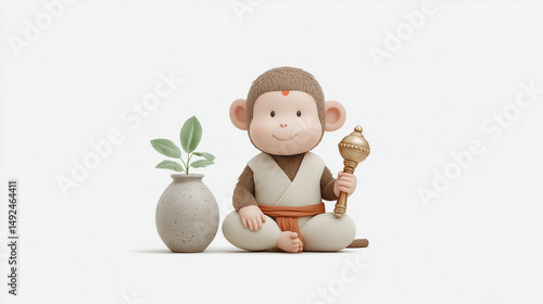 Meditating Monkey with Gold...