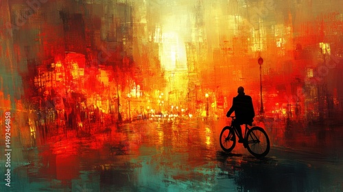 Wallpaper Mural Cyclist Silhouette in Vibrant Night Cityscape Torontodigital.ca