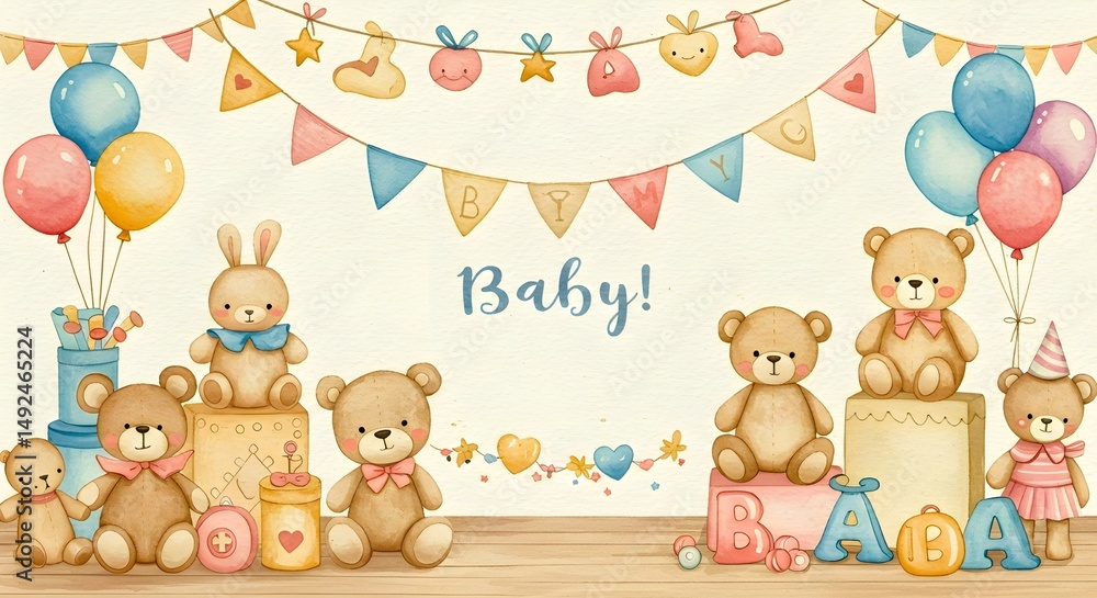 Fototapeta premium Cute wallpaper background of baby theme wallpapers and backgrounds for newborn baby, gender reveal, baby showers, birthdays