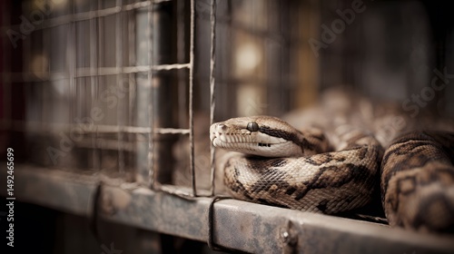 Snake reptile python pet exotic animal wildlife serpent constrictor caged captivity photography 100mm