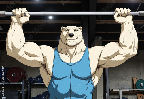 Powerful Polar Bear Weightlifter in a Professional Gym