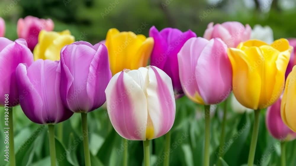 A bunch of flowers with a single purple flower in the middle. The flowers are of different colors, including pink, yellow, and purple. Concept of beauty and harmony A bunch of flowers with a single purple flower in the middle. The flowers are of different colors, including pink, yellow, and purple. Concept of beauty and harmony