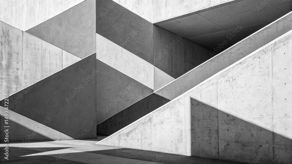 Modern architectural geometry with grayscale concrete wall texture and sharp shadow shapes in minimalist urban design. Modern architectural geometry with grayscale concrete wall texture and sharp shadow shapes in minimalist urban design.