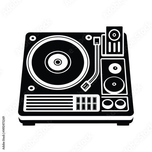 Minimal Dj turntable music mixer djing logo vector illustration