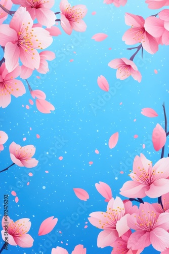 Delicate Pink Cherry Blossoms Frame a Soft Blue Sky in a Springtime Floral Arrangement Elegant Background